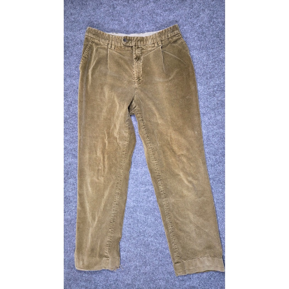 Barbour Corduroy‎ Trousers Mens 36 Tan Olive Pleated Straight Leg Pants